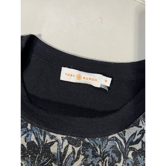 Tory Burch Black Gold Shimmer Sheer Sleeve Pullover Sweater Size M - Picture 5 of 5